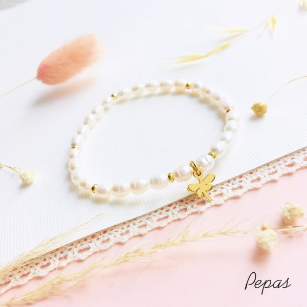 Pulsera de Perlas del Río con Dije de Libélula