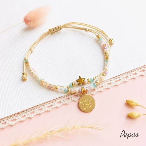 Pulsera de Muranos con Dije de Placa con Mensaje