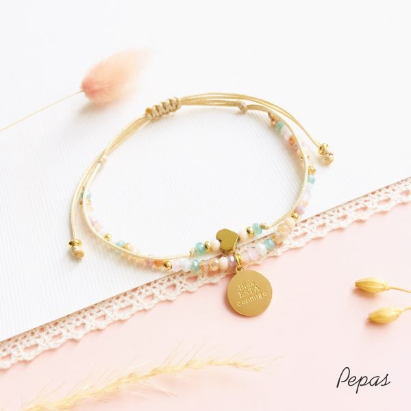Pulsera de Muranos con Dije de Placa con Mensaje