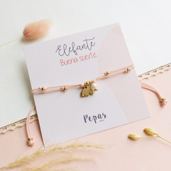 Pulsera de Hilo con Dije de Elefante y Perla del Río
