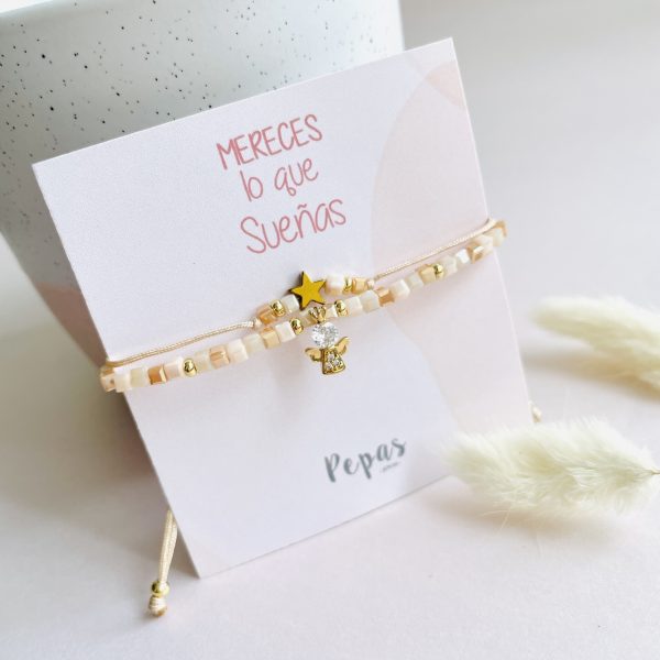 Pulsera de Muranos con Dije de Ángel y Estrella