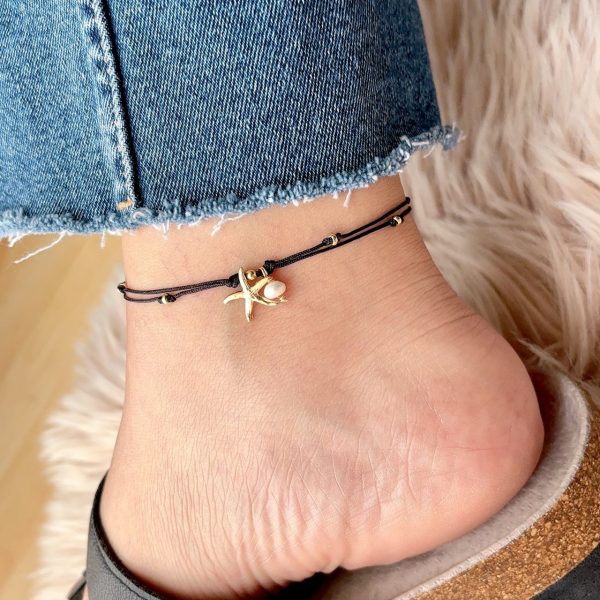 Tobillera de Hilo con Dije de Estrella de Mar y Perla