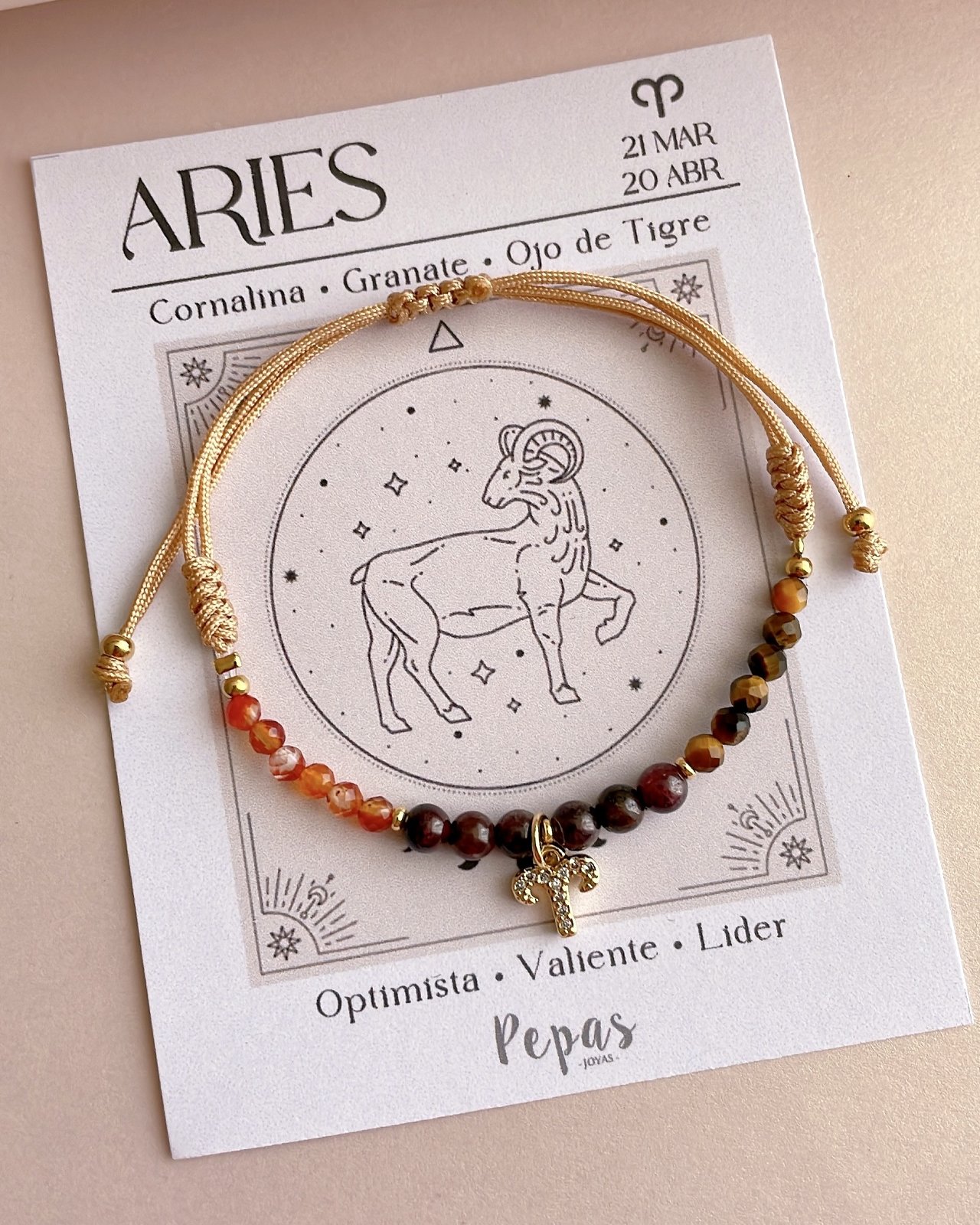 Pulsera de Piedras Naturales con Signo Aries ♈