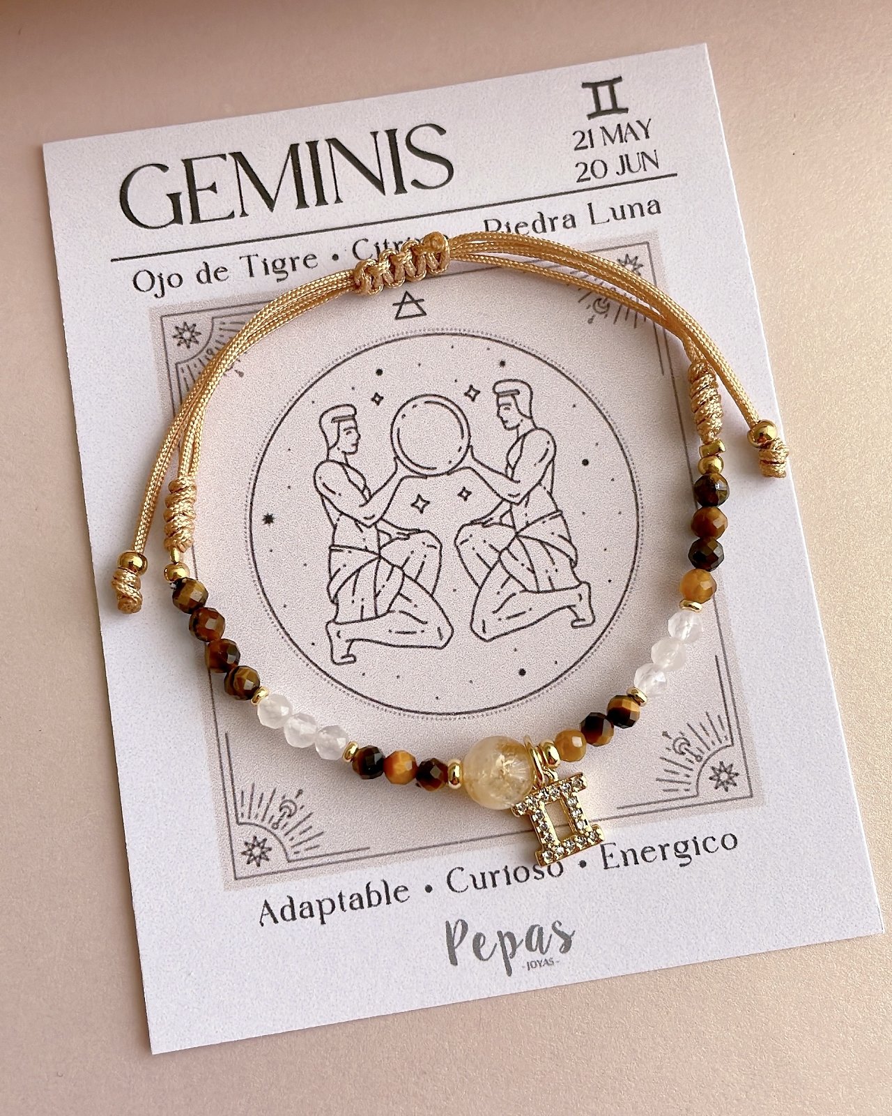 Pulsera de Piedras Naturales con Signo Géminis ♊