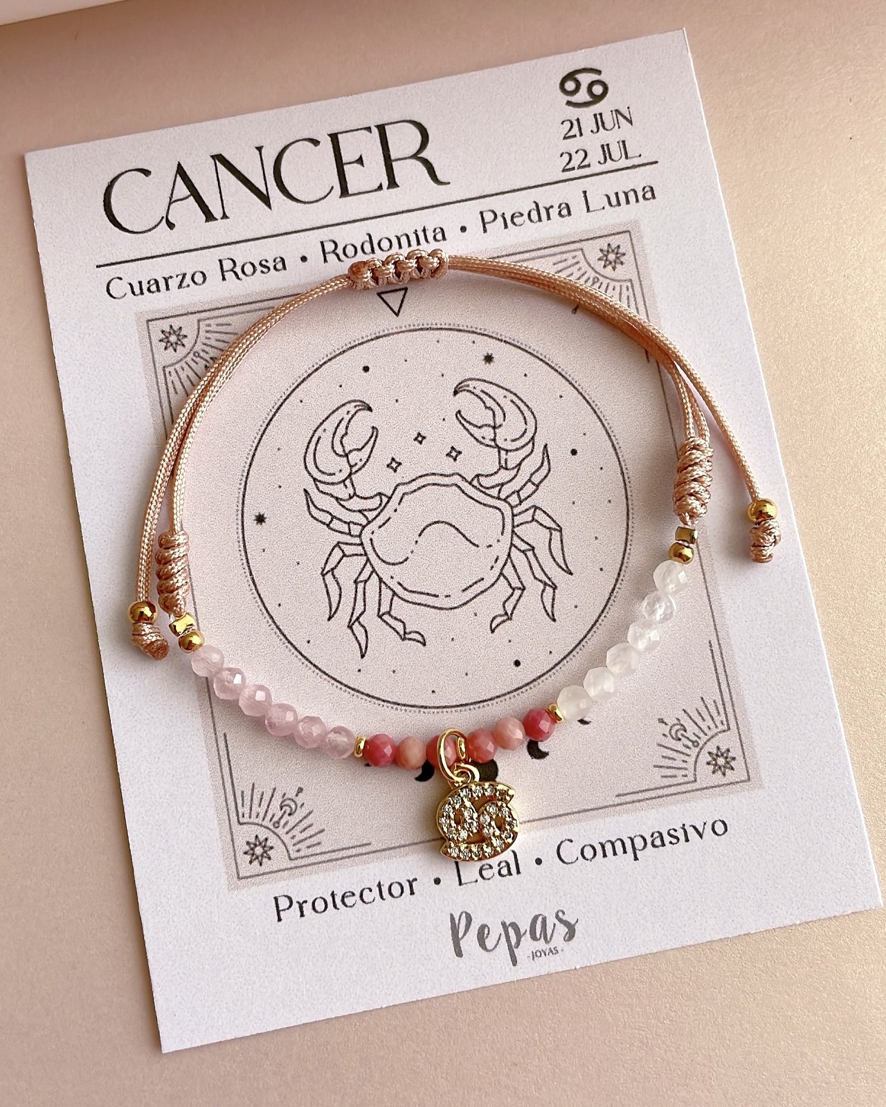 Pulsera de Piedras Naturales con Signo Cáncer ♋