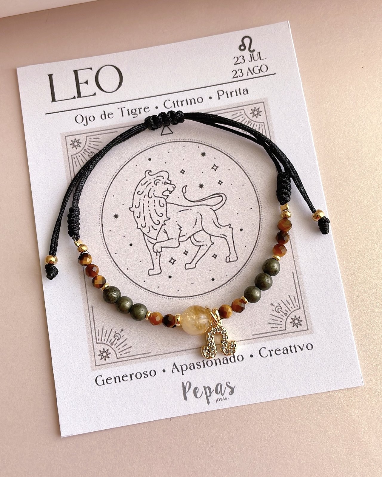Pulsera de Piedras Naturales con Signo Leo ♌