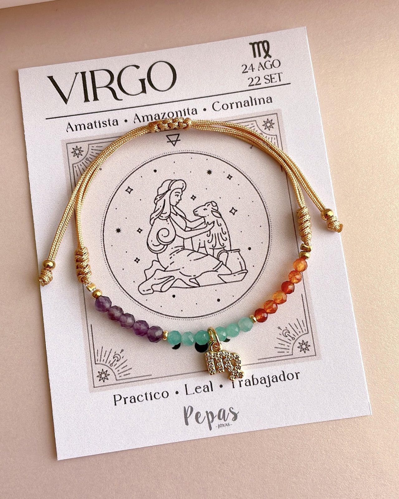 Pulsera de Piedras Naturales con Signo Virgo ♍