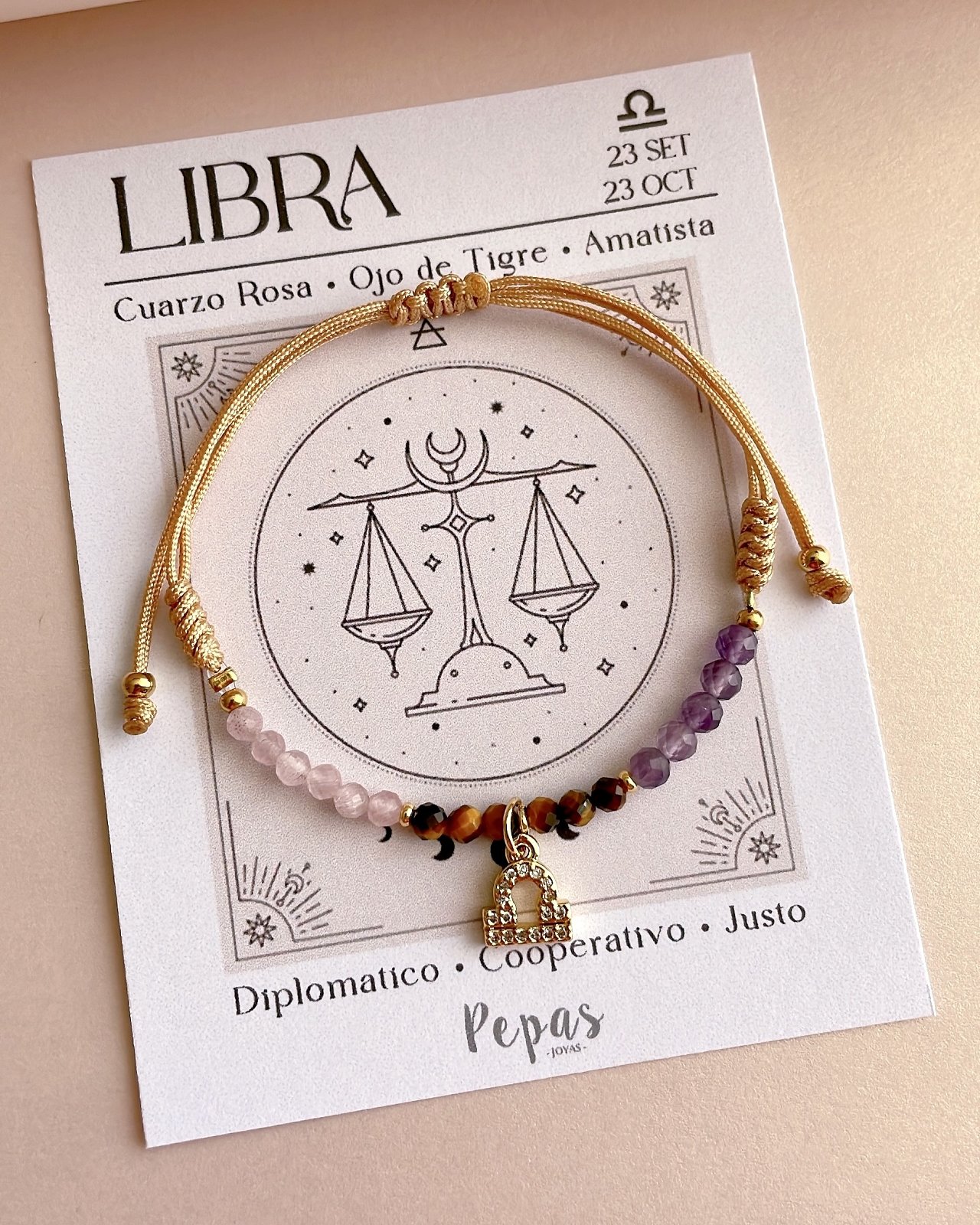 Pulsera de Piedras Naturales con Signo Libra ♎