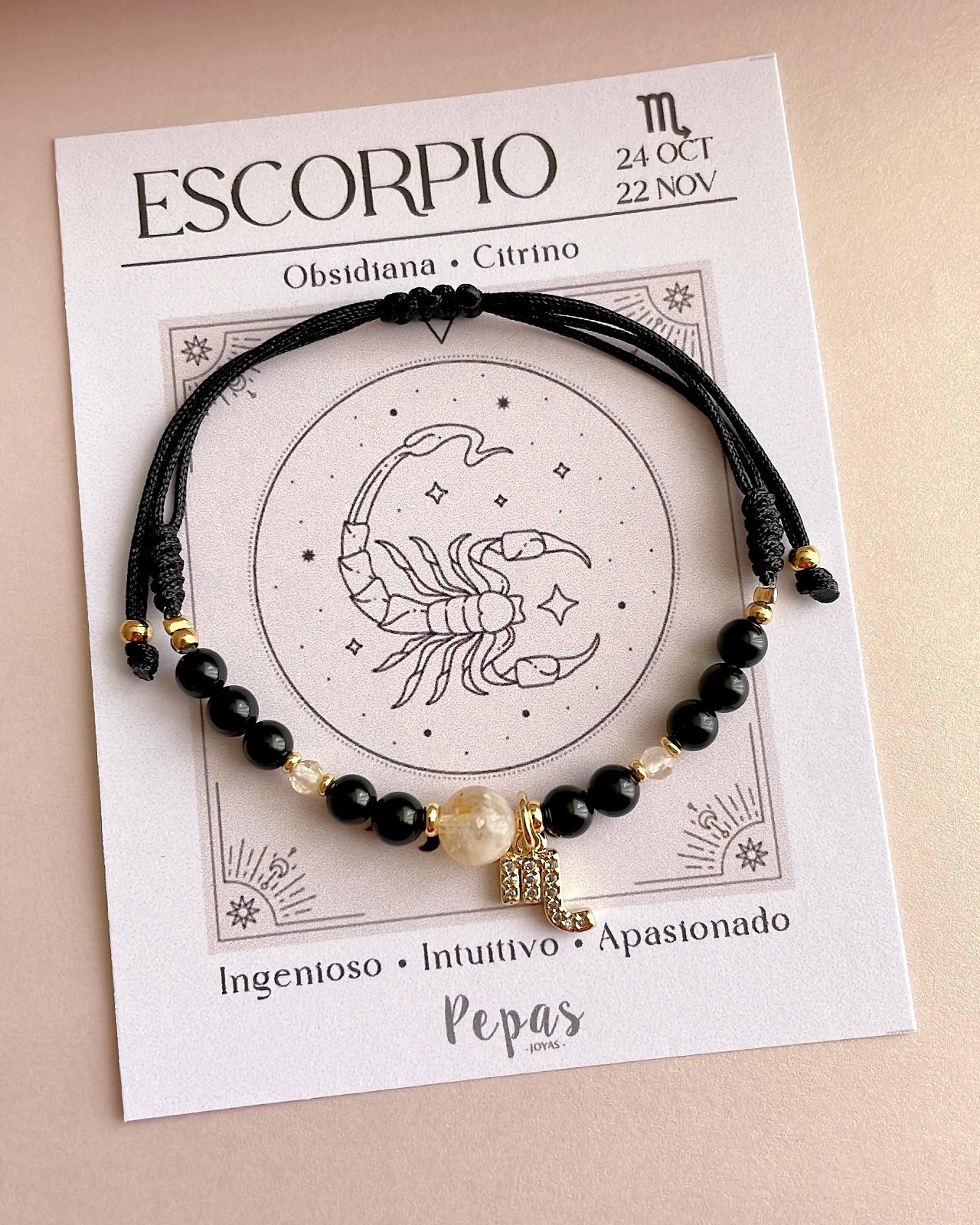 Pulsera de Piedras Naturales con Signo Escorpio ♏
