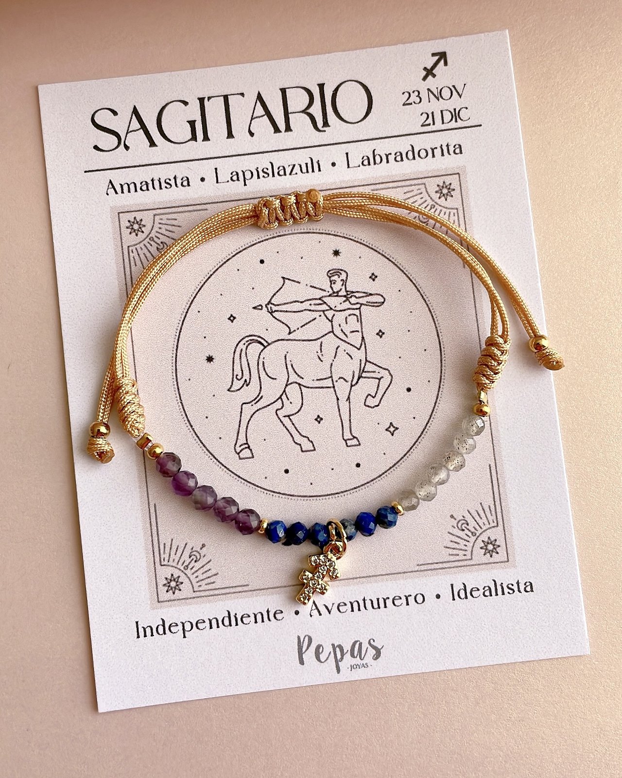Pulsera de Piedras Naturales con Signo Sagitario ♐