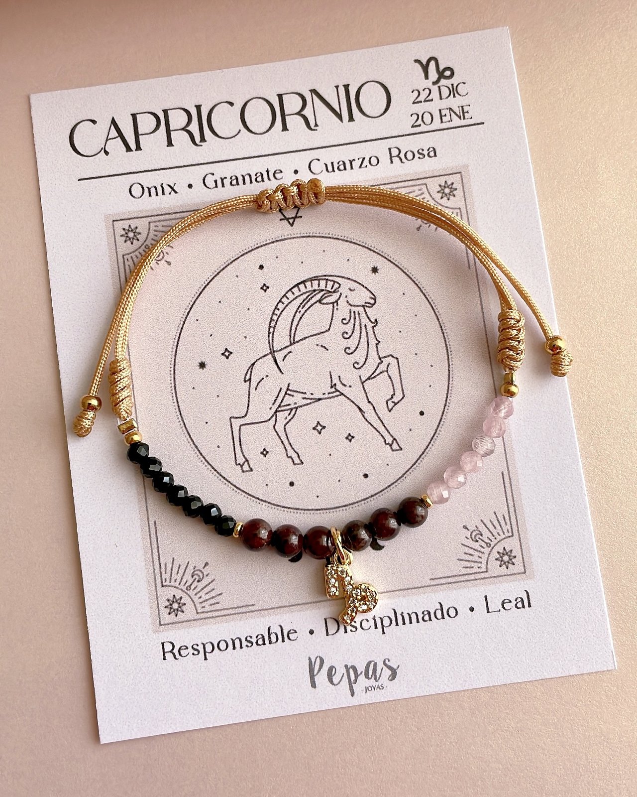 Pulsera de Piedras Naturales con Signo Capricornio ♑