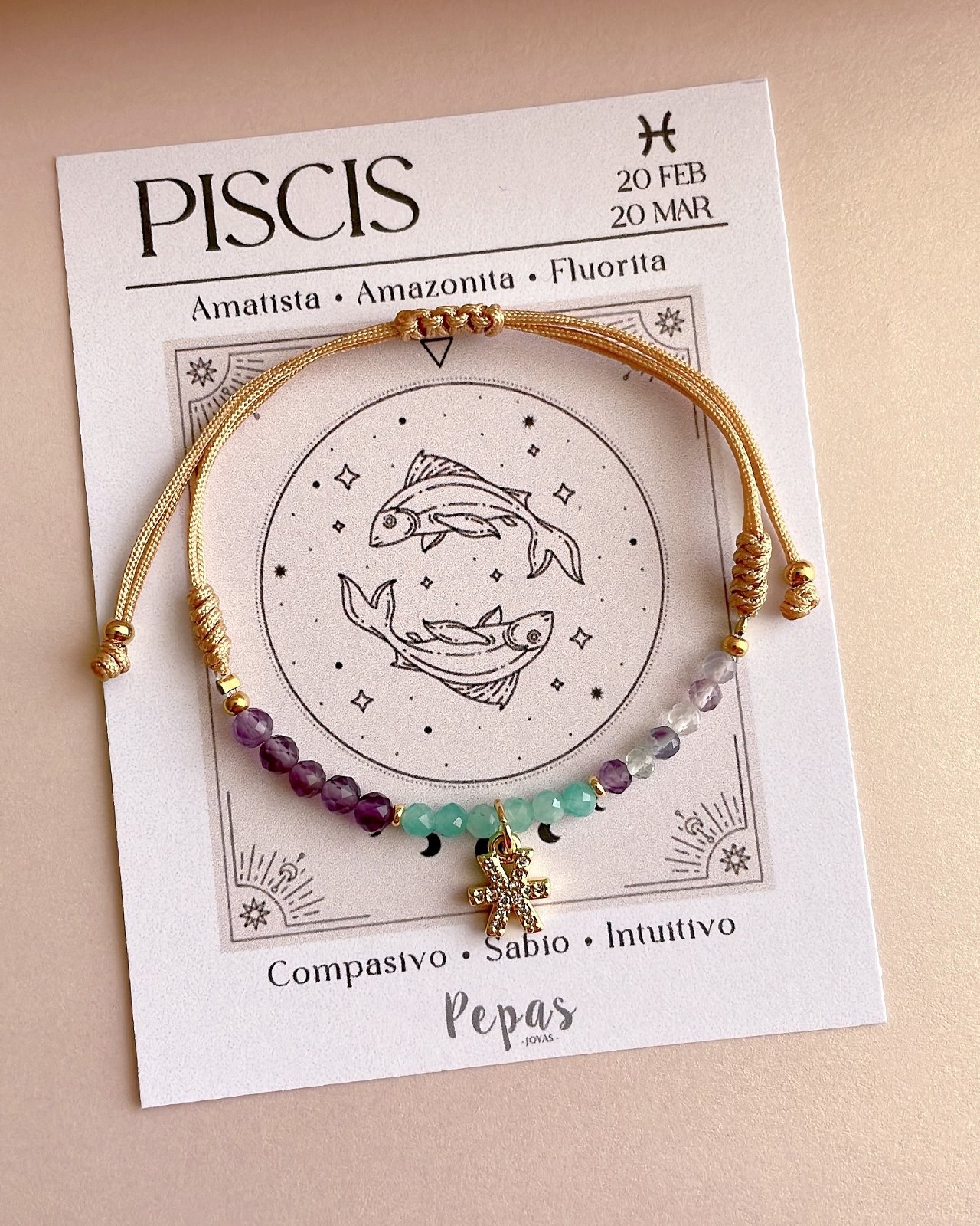 Pulsera de Piedras Naturales con Signo Piscis ♓