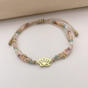 Pulsera de Muranos con Dije de Flor de Loto