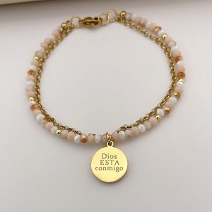 Pulsera de Muranos con Dije de Placa con Mensaje