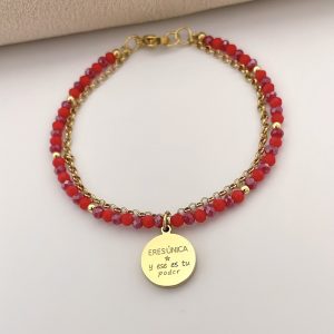 Pulsera de Muranos con Dije de Placa con Mensaje