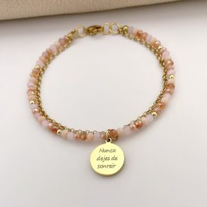 Pulsera de Muranos con Dije de Placa con Mensaje