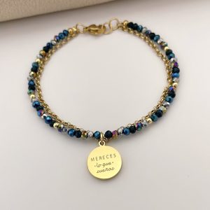 Pulsera de Muranos con Dije de Placa con Mensaje