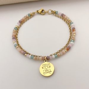 Pulsera de Muranos con Dije de Placa con Mensaje
