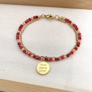 Pulsera de Muranos con Dije de Placa con Mensaje