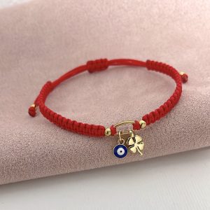 Pulsera Tejida con Dije de Trébol y Ojo Turco