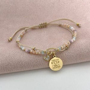 Pulsera de Muranos con Placa con Mensaje y Corazón