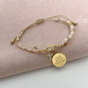 Pulsera de Muranos con Placa con Mensaje y Cruz