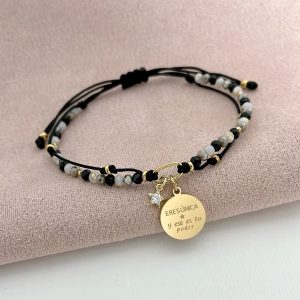 Pulsera de Muranos con Placa con Mensaje y Cruz