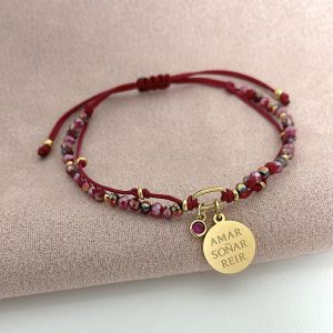 Pulsera de Muranos con Placa con Mensaje y Circón