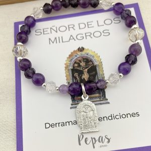 Pulsera de Piedras Naturales con Señor de los Milagros