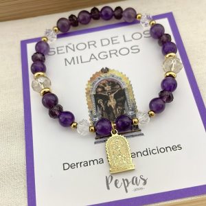Pulsera de Piedras Naturales con Señor de los Milagros