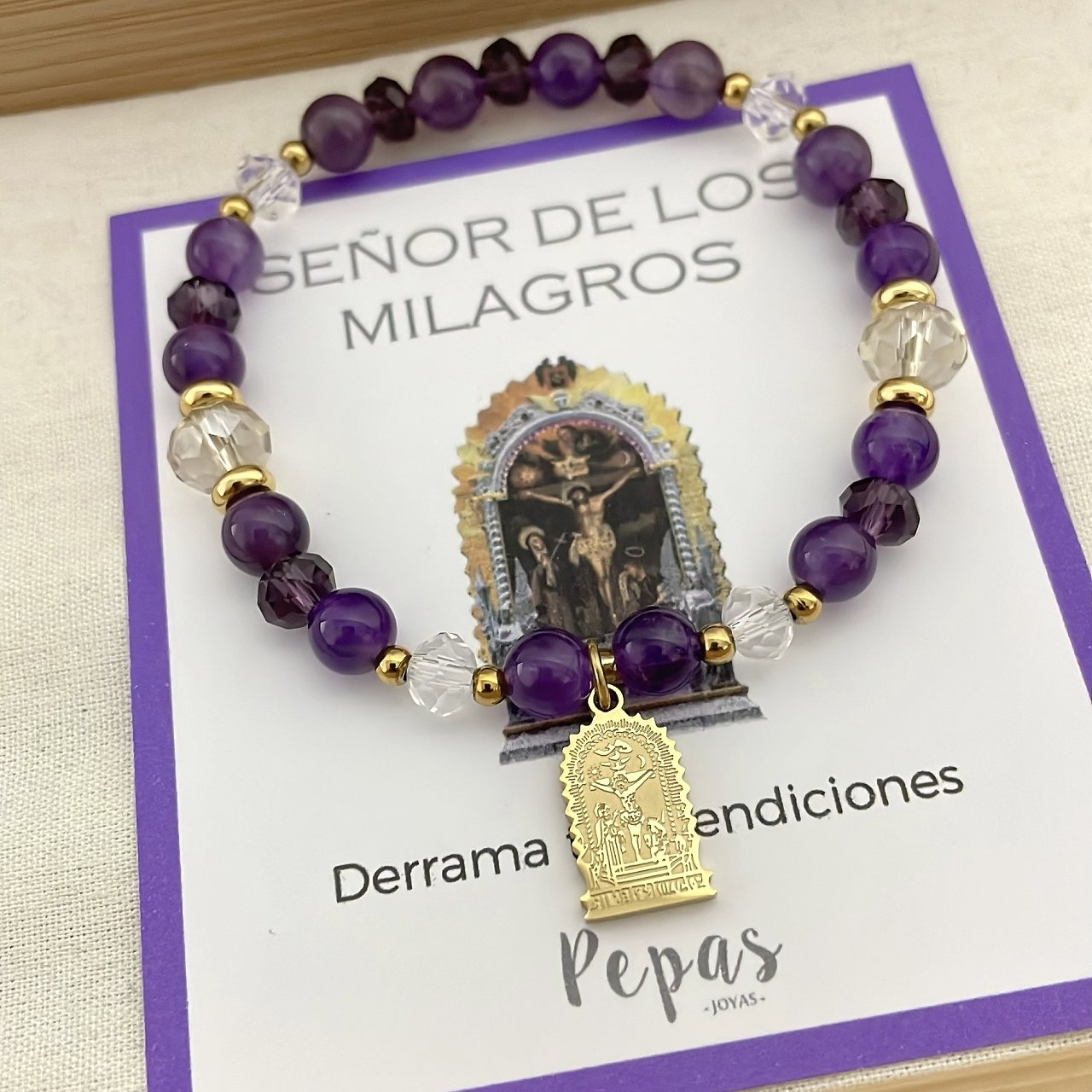 Pulsera de Piedras Naturales con Señor de los Milagros